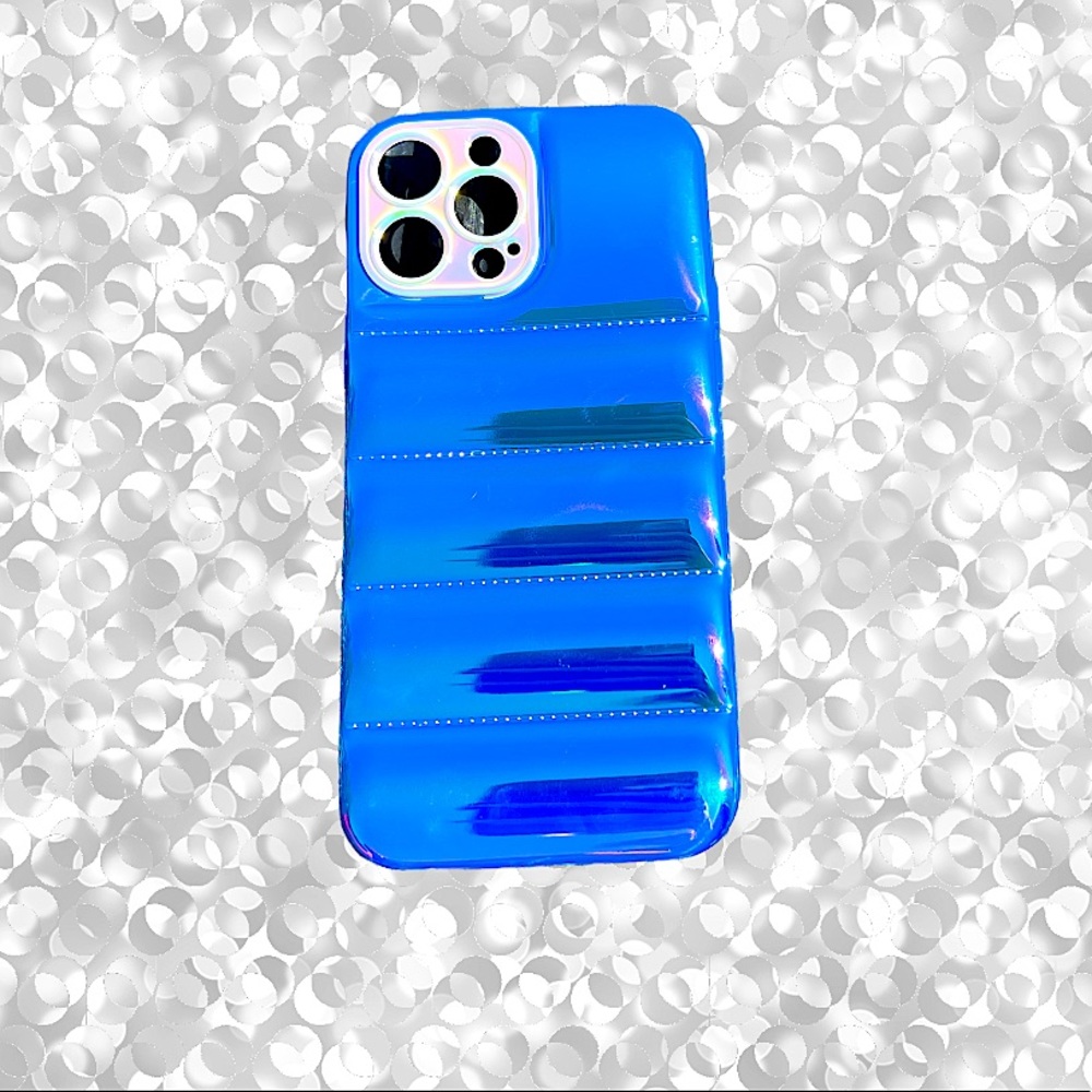 iPhone 13 PRO BLUE Metallic Ombre Iridescent Pearlized BUBBLE Puffer Case